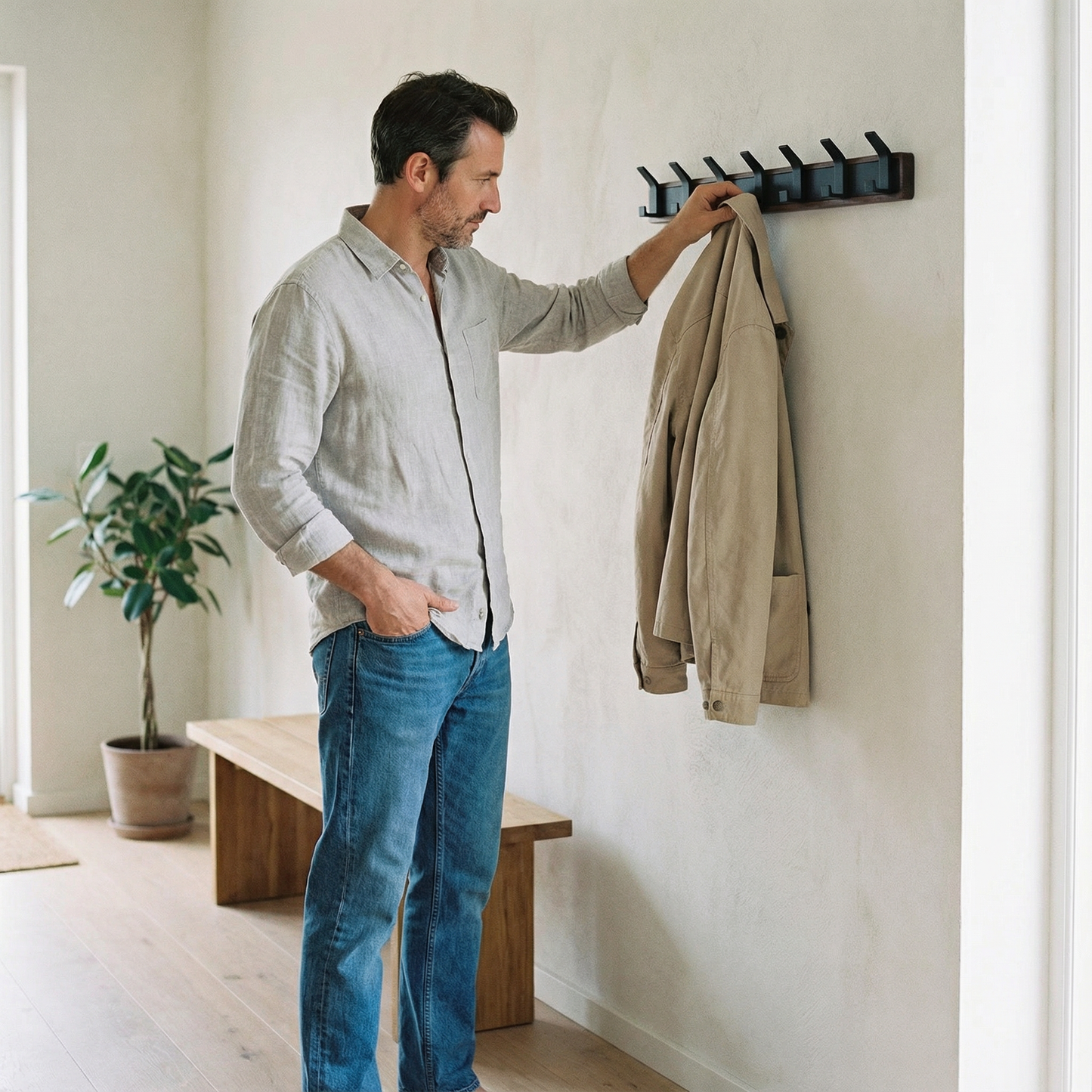 Porte-manteau mural bois salon
