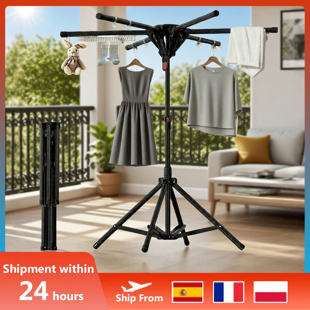 Étendoir à linge pliable en acier carbone robuste noir extensible