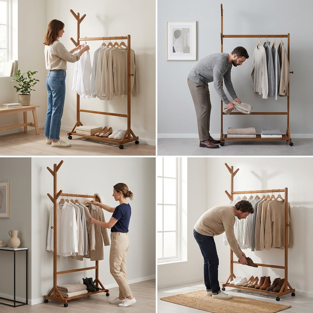 Portant vêtements grande taille en bois durable