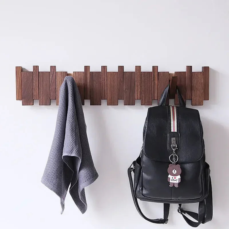 Porte-manteau mural vintage en bois avec crochets magnétiques
