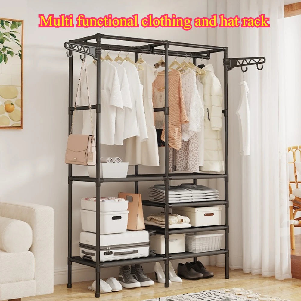 Penderie double rangée en plastique avec crochets rotatifs, stable