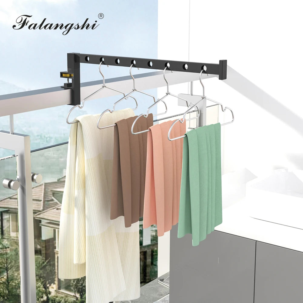 Étendoir à linge mural pliable en aluminium noir pour extérieur