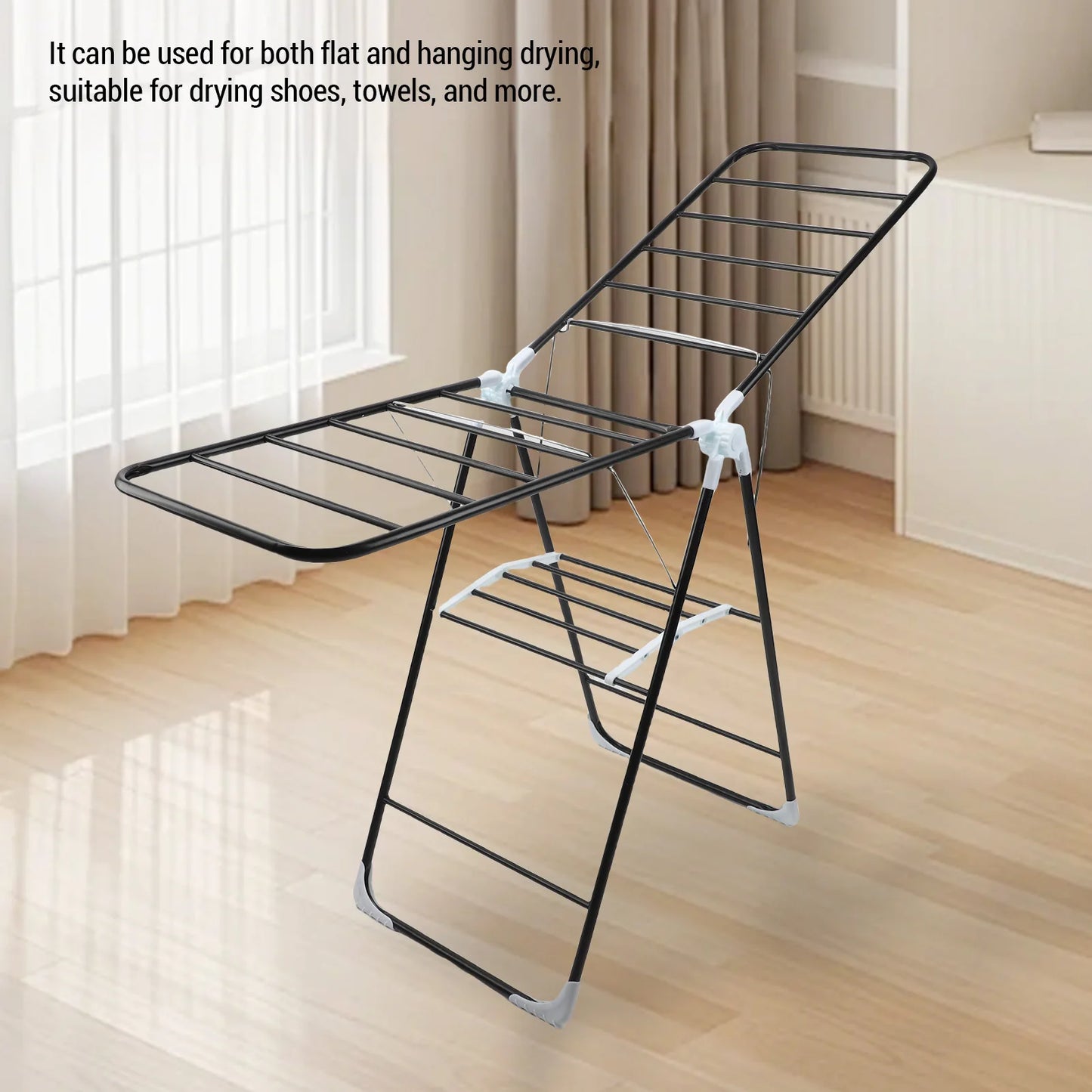 Étendoir à linge pliable en acier inoxydable gain de place blanc et noir