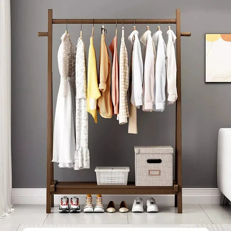 Portant vêtements et chaussures pliable en bambou, rangement vertical simple