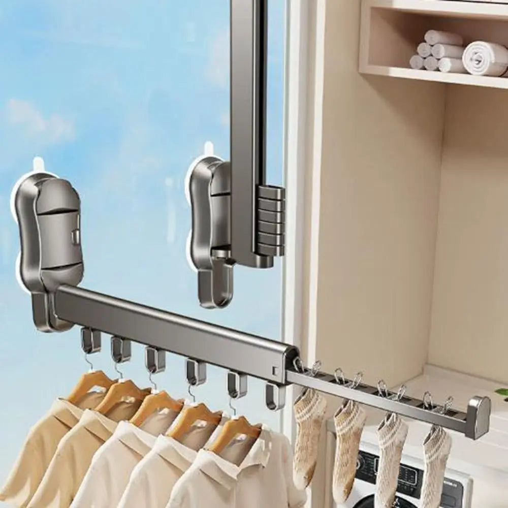 Étendoir à linge pliable en aluminium pour fenêtre gris beige