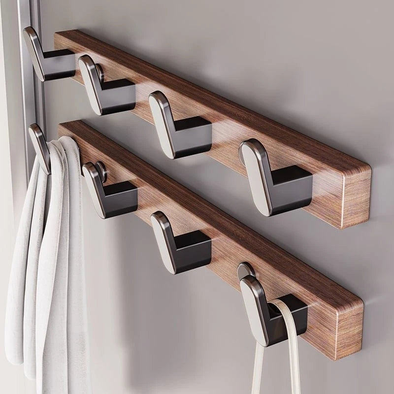 Porte-manteau mural en aluminium et bois, fixation vissée, rangement vertical