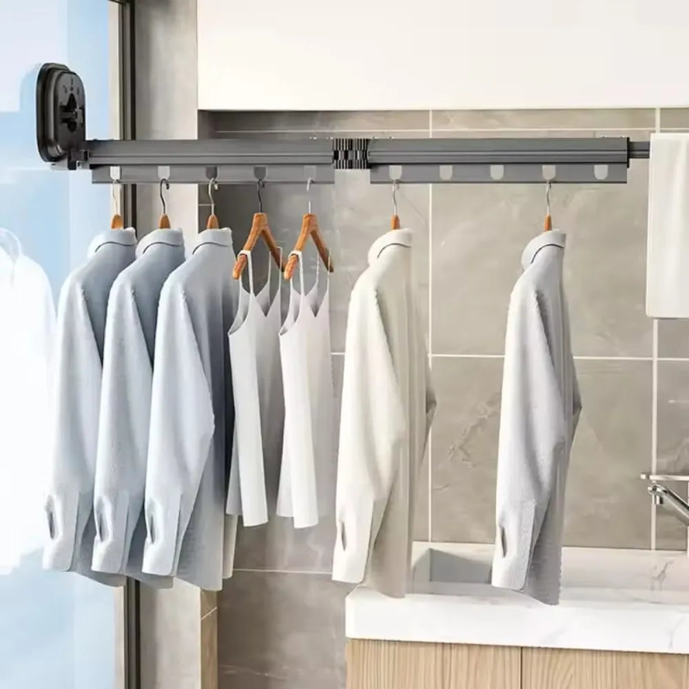 Étendoir à linge mural pliable en aluminium extensible gris