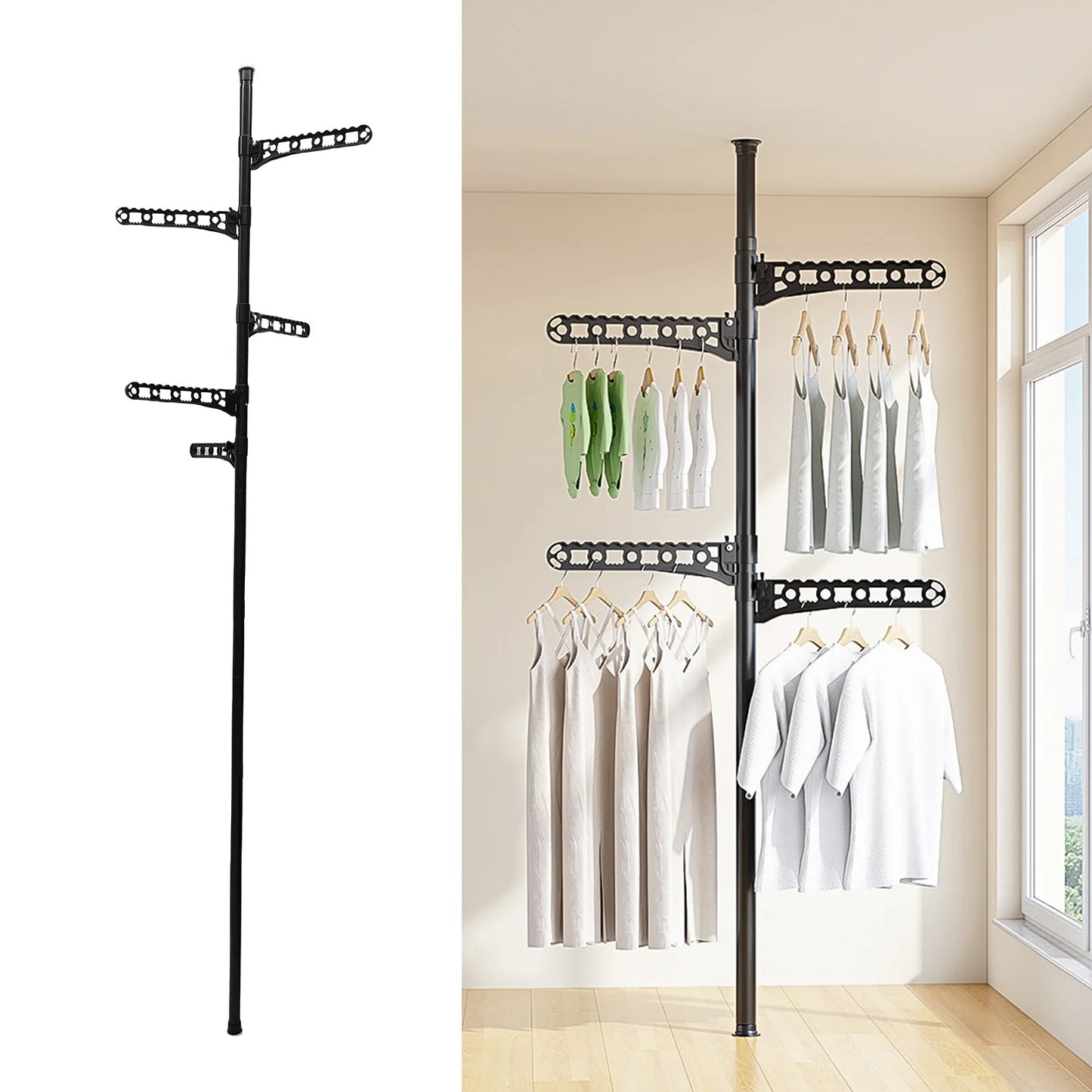 Étendoir à linge vertical extensible en carbone noir stable