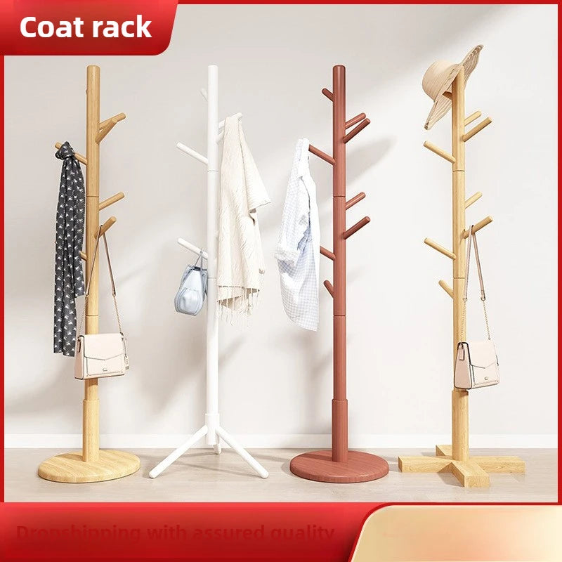Porte-manteau vertical en bois forme arbre 8 crochets stable