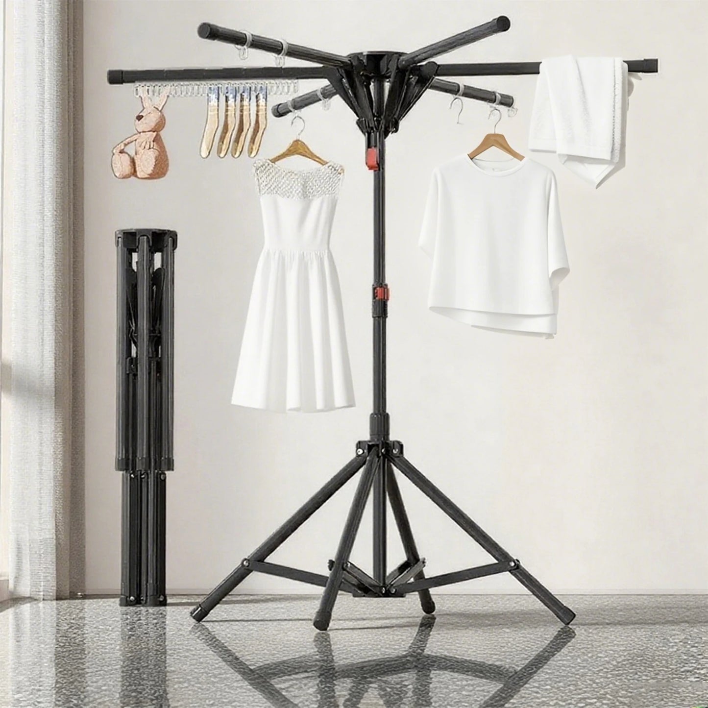 Étendoir à linge pliable extensible en acier noir, charge 40 kg