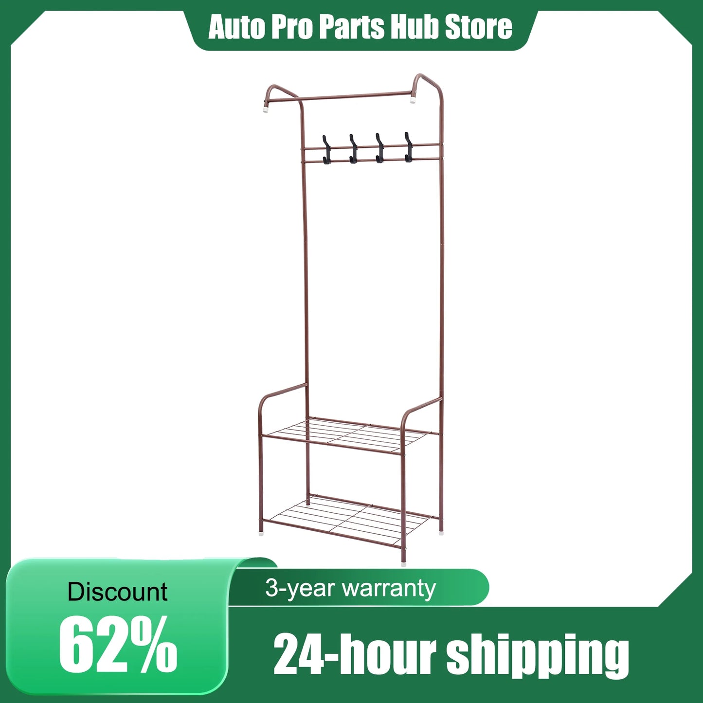 Grand portant rectangulaire en métal, charge 15 kg, coloris coffee, 165 cm