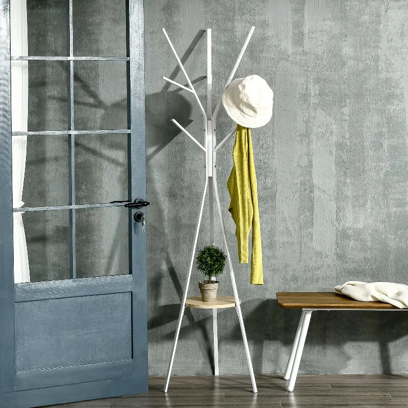 Porte-manteau métal blanc scandinave à base stable pour rangement organisé
