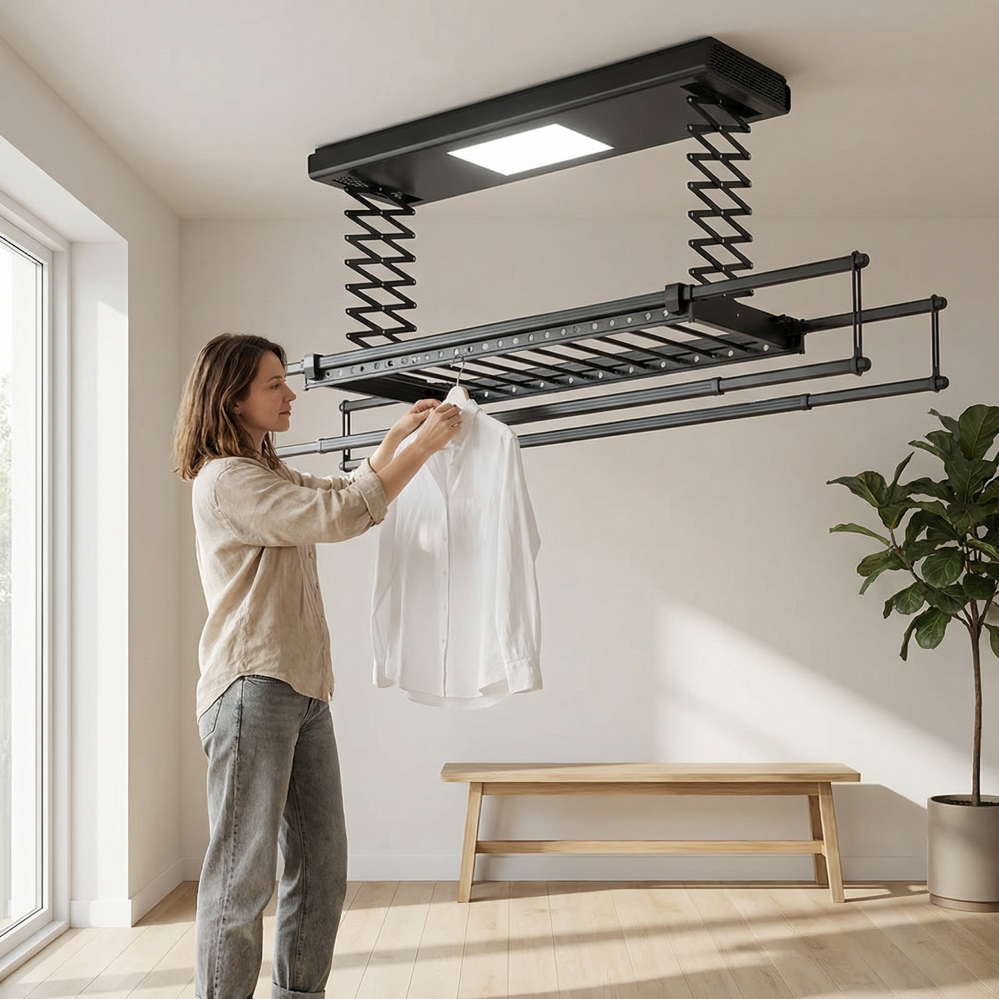 etendoir a linge suspendu plafond aluminium