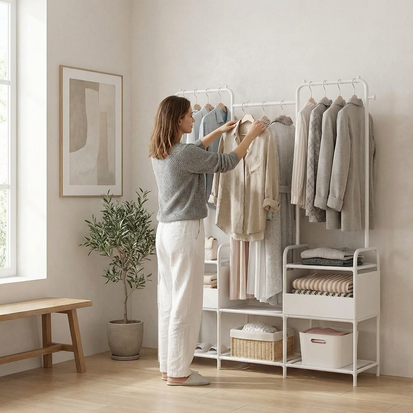 Portant à vêtements vertical chambre blanc