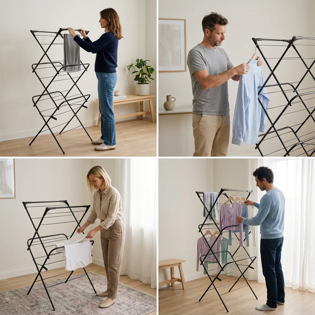 etendoir linge 3 niveaux noir pliable