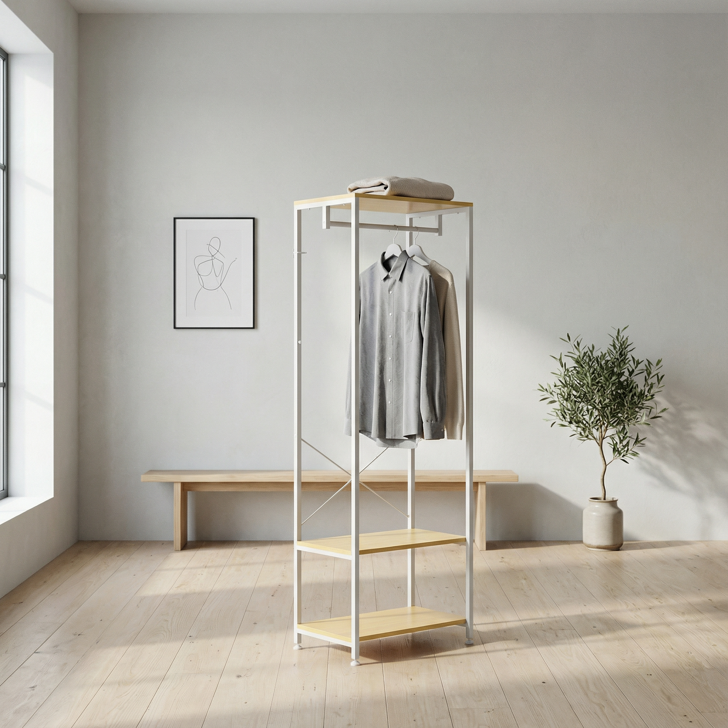 porte vetement chambre bois blanc fer