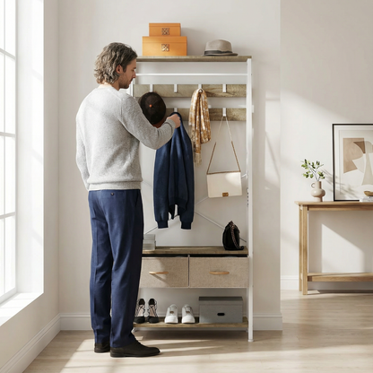 Porte-manteau en bois avec banc avec tiroir