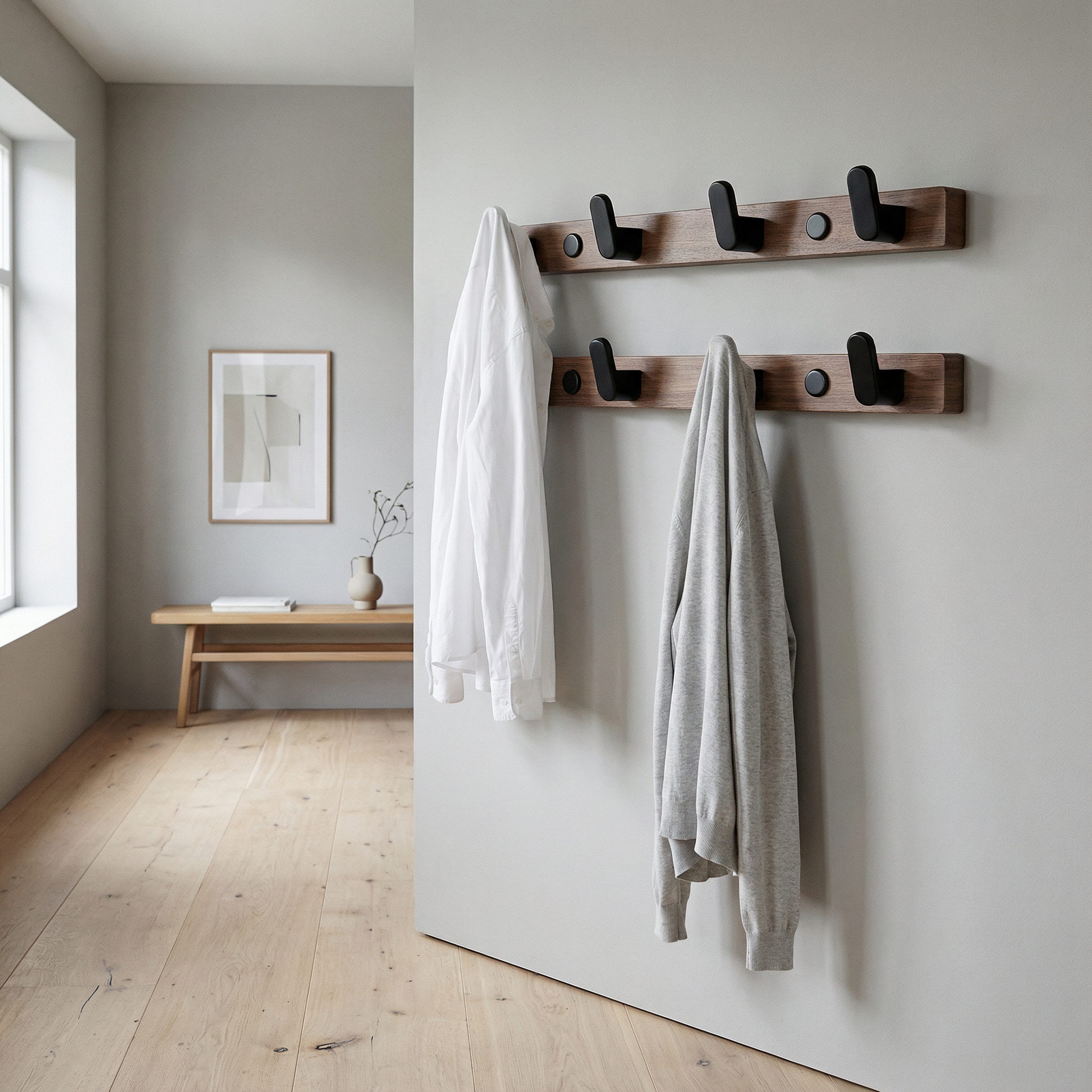 Porte-manteau mural petit espace bois