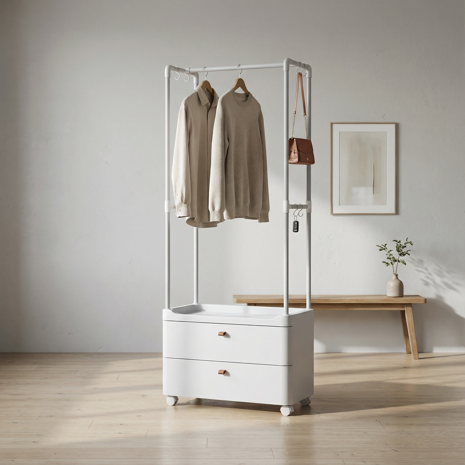 Portant vetement en metal blanc chambre