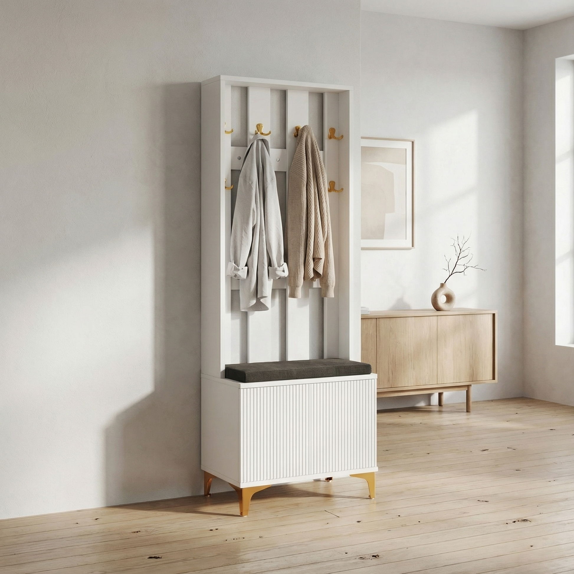 Portant vêtements bois blanc