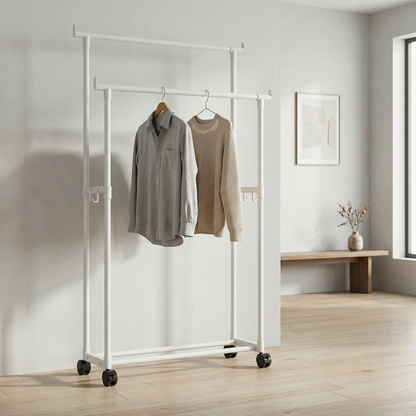 Porte manteau à roulettes blanc