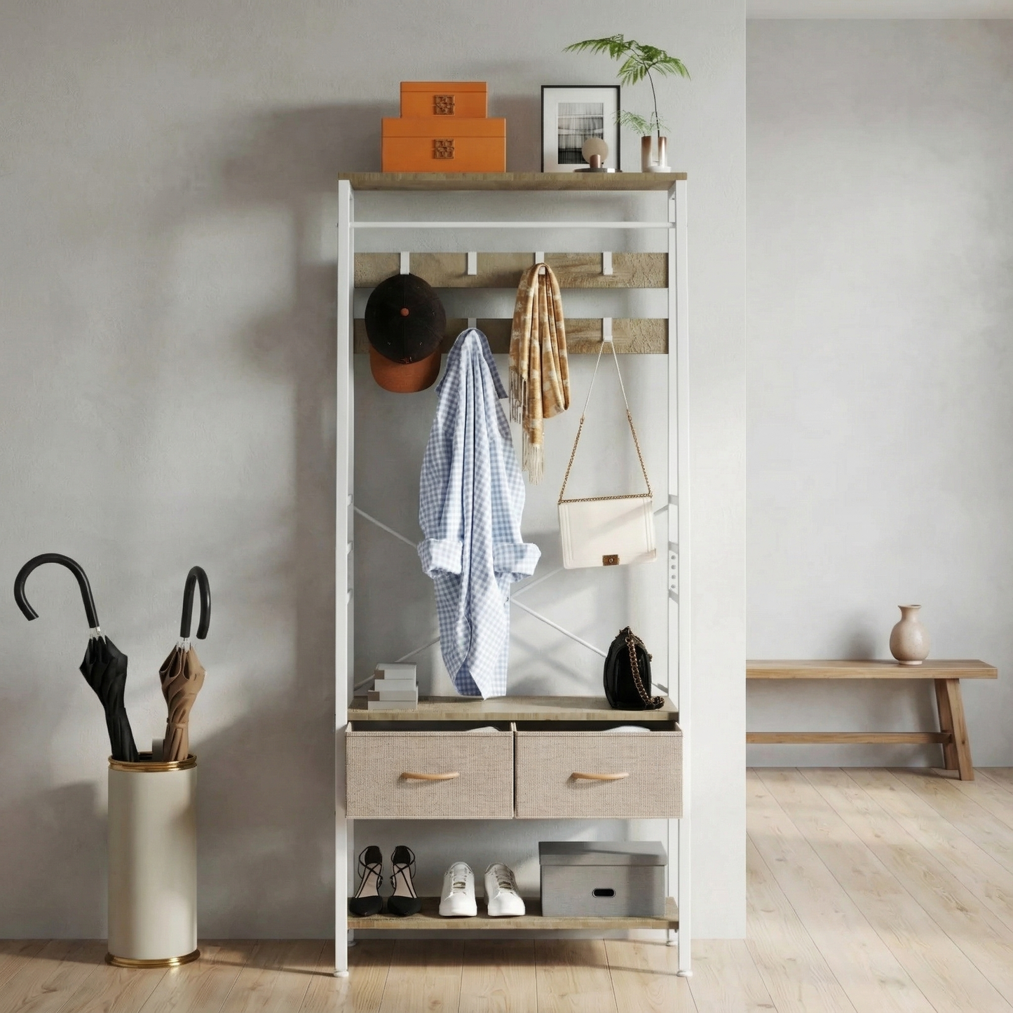 Porte-manteau en bois porte chaussure