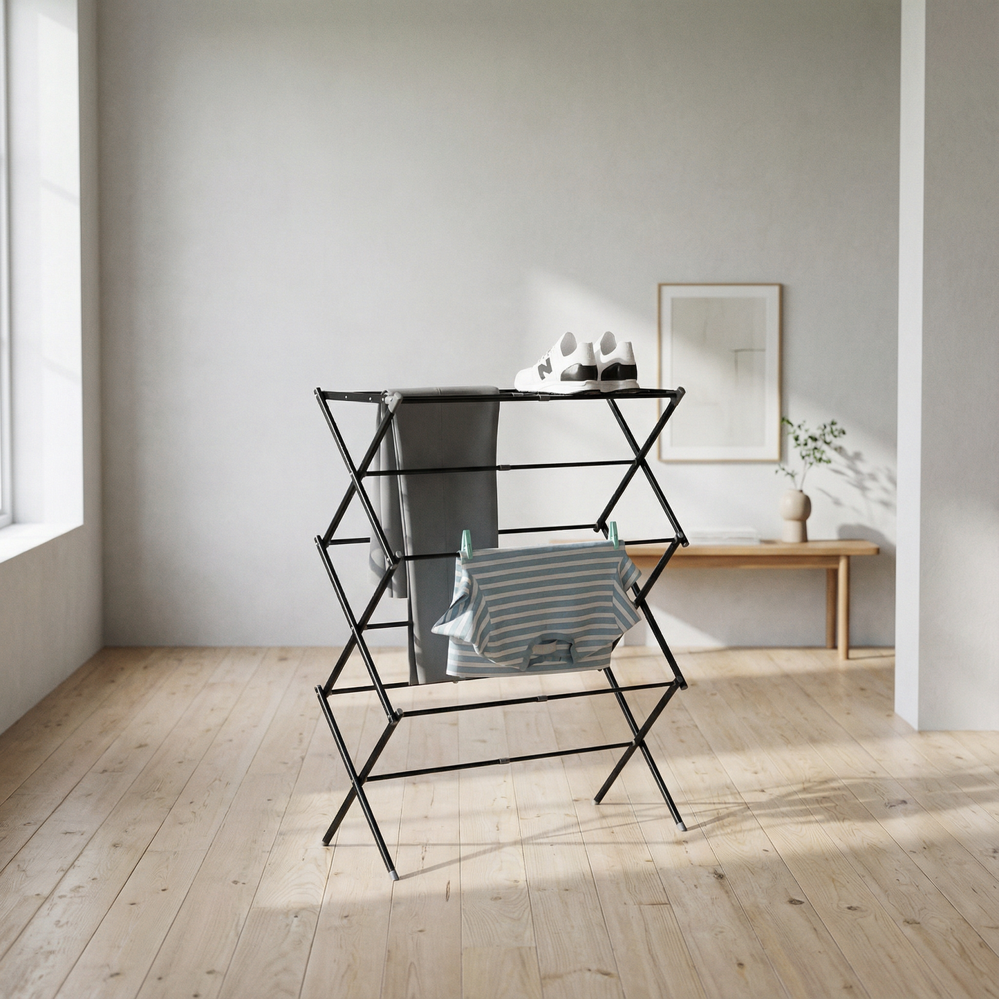 Étendoir à linge pliable extensible en acier carbone noir