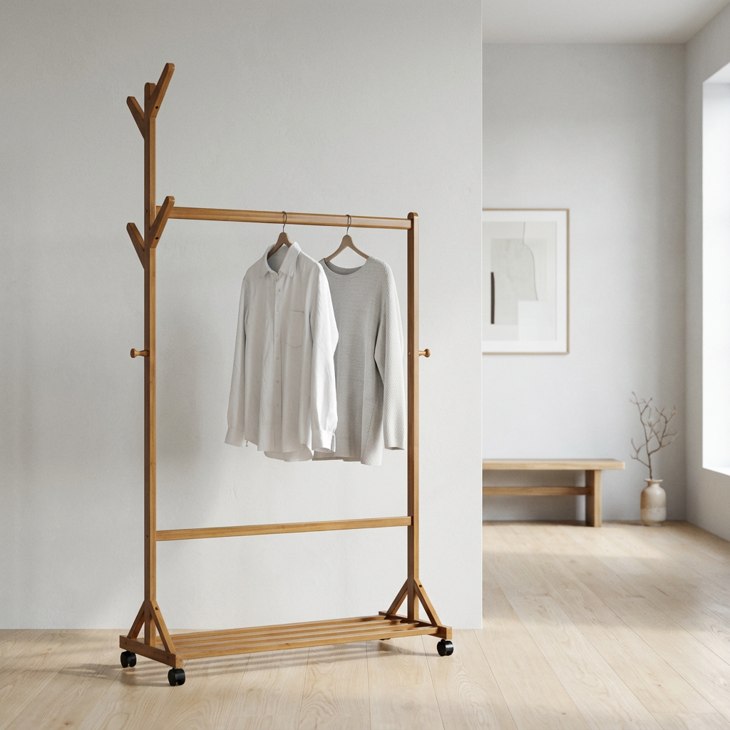 Portant vêtements grande taille en bois maison 