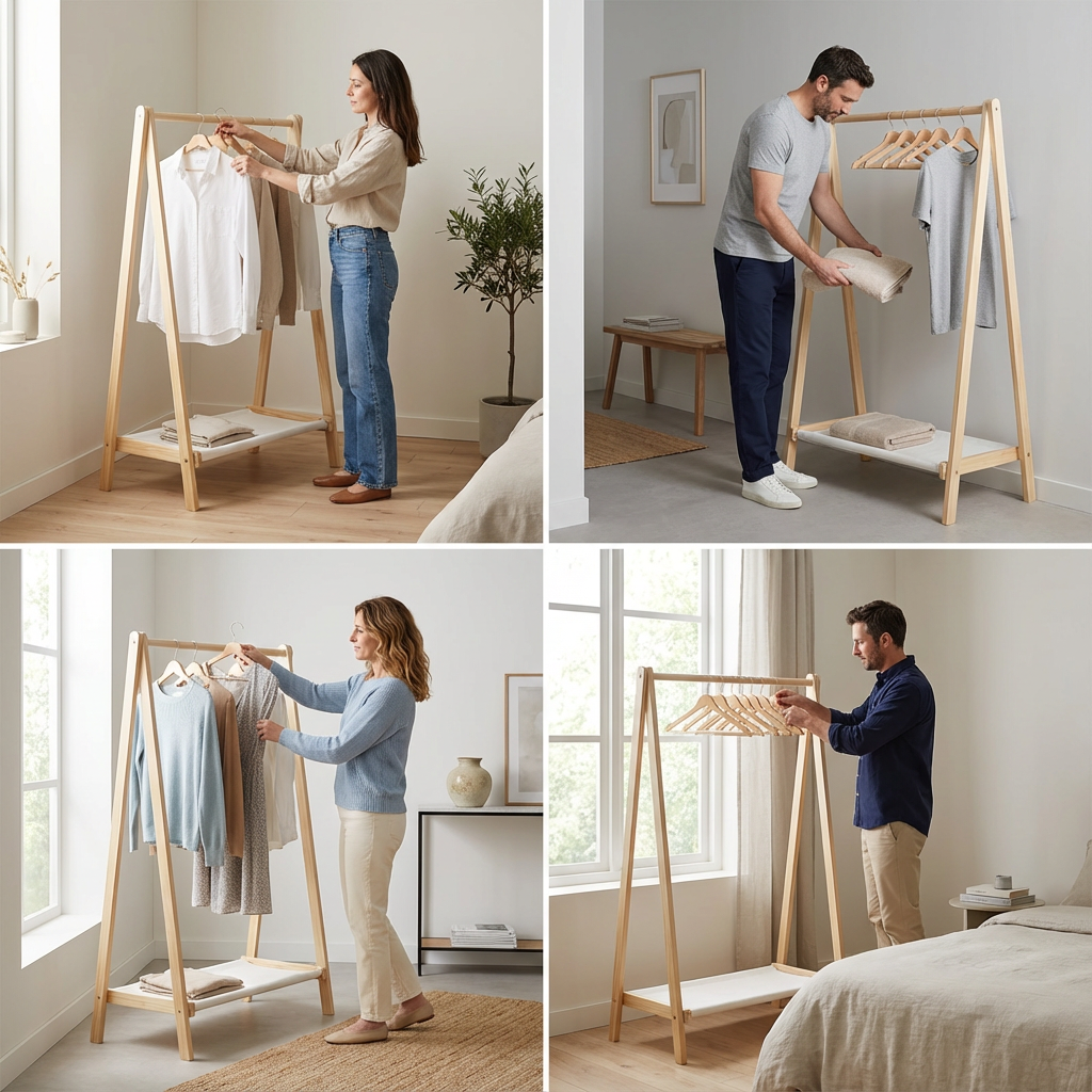 Portant vetements enfant pliable en bois chambre solide