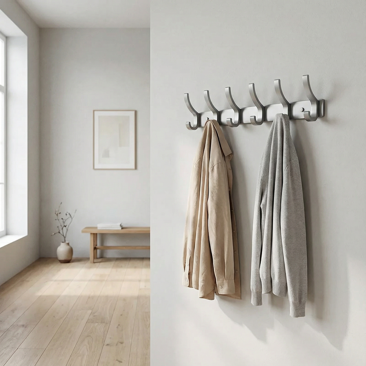 Porte-manteau mural 6 crochets