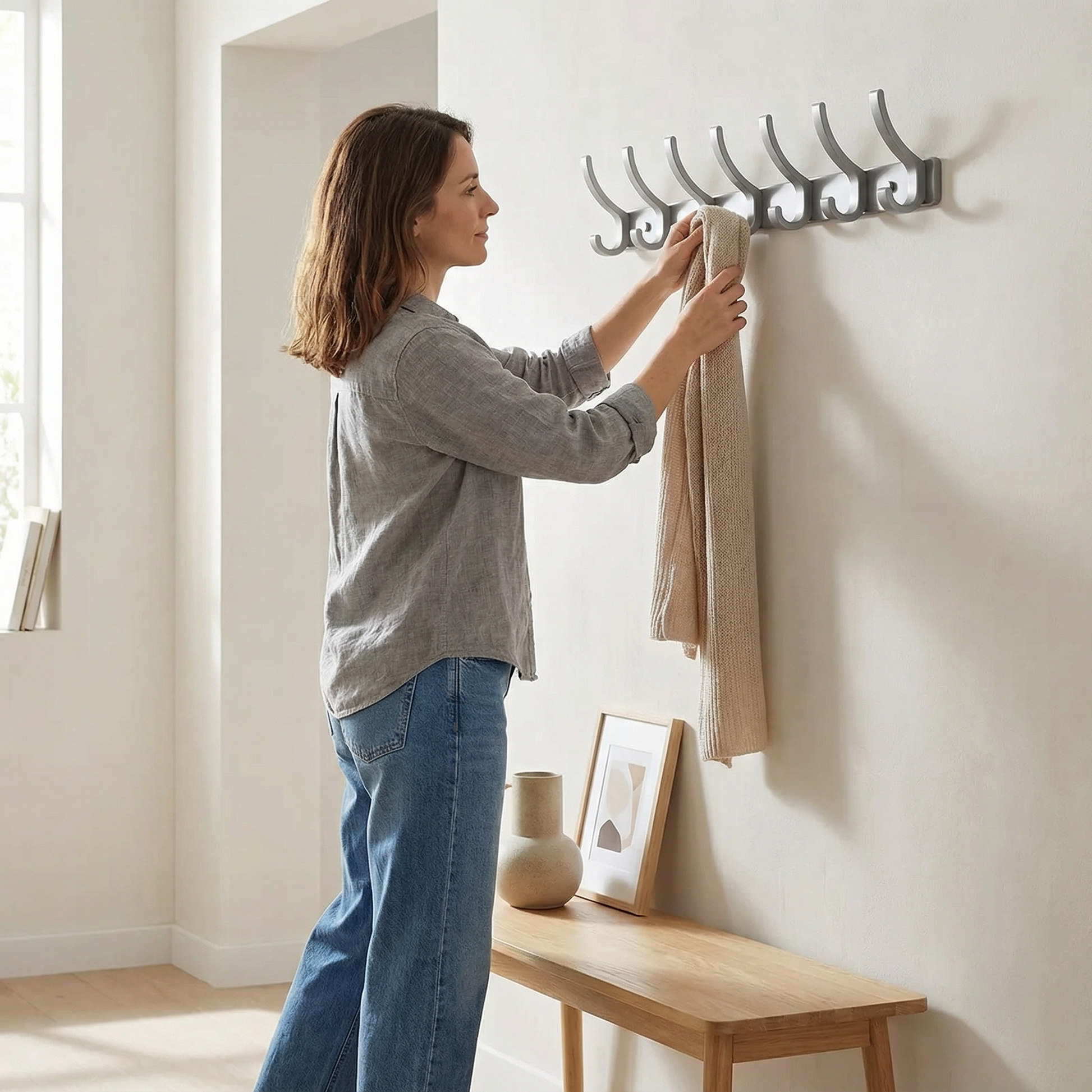 Porte-manteau mural aluminium 6 crochets