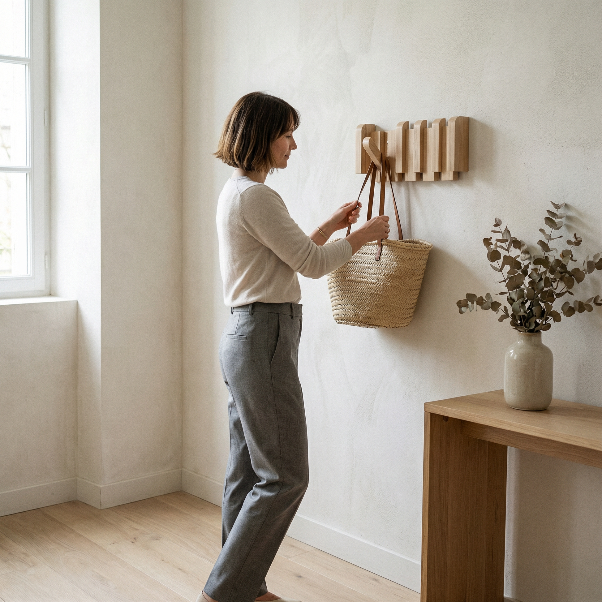 -Porte-manteau mural pliable bois solide