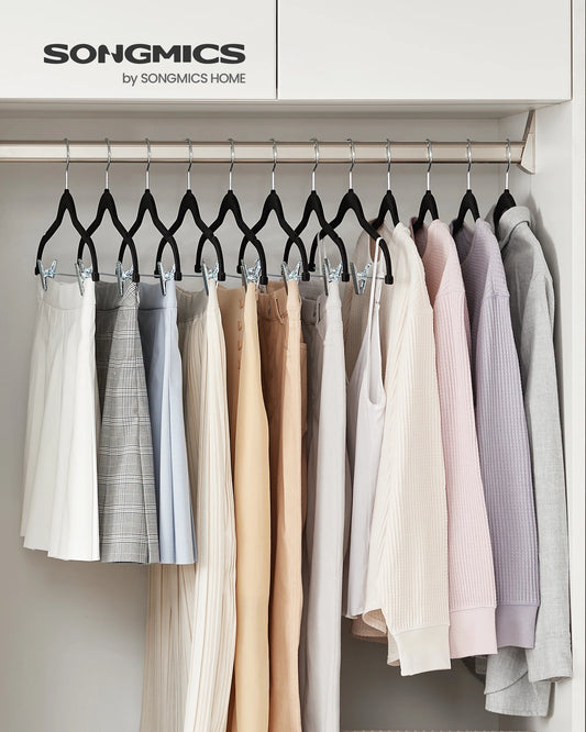 Portant vêtement métal noir avec tringle gain de place velours