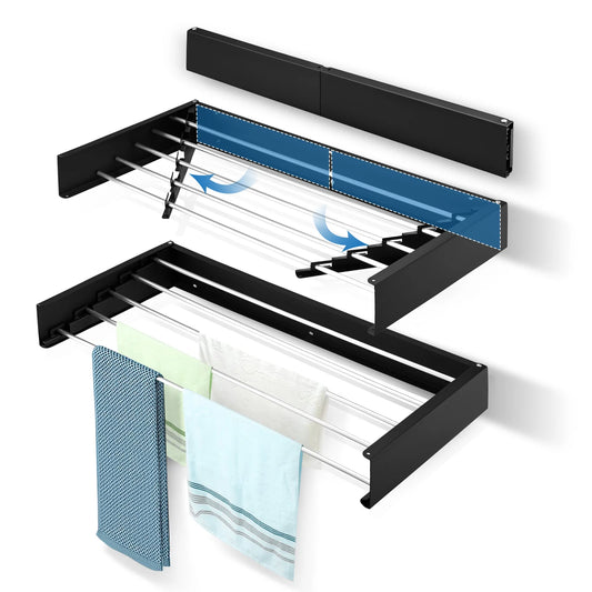 Étendoir à linge mural pliable en aluminium noir anti-rouille