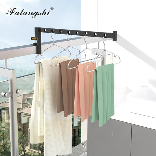 Étendoir à linge mural pliable en aluminium noir pour extérieur