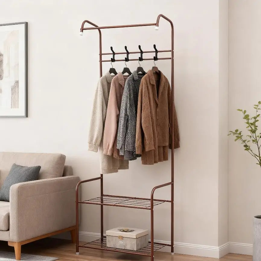 Portant vêtements rectangulaire en fer stable 165 cm café