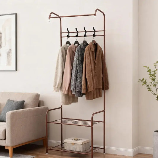 Portant vêtements rectangulaire en fer stable 165 cm café