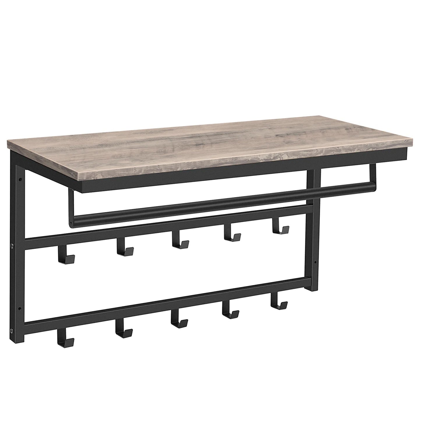 Porte-manteau mural horizontal en bois et métal noir, rangement optimisé