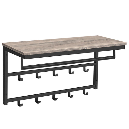 Porte-manteau mural horizontal en bois et métal noir, rangement optimisé