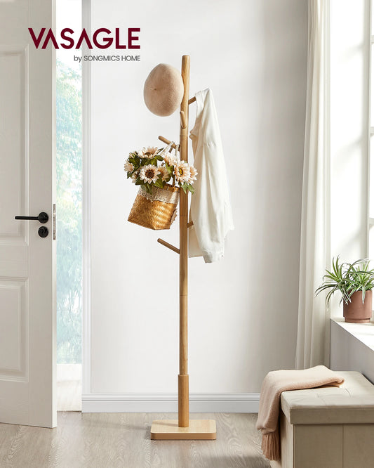 Porte-manteau multifonction en bois d’hévéa avec base stable 175 cm