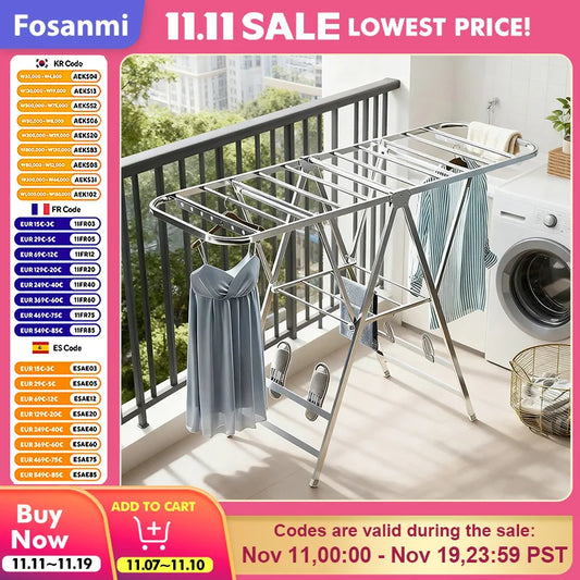 Étendoir à linge mural pliable extensible en acier inoxydable