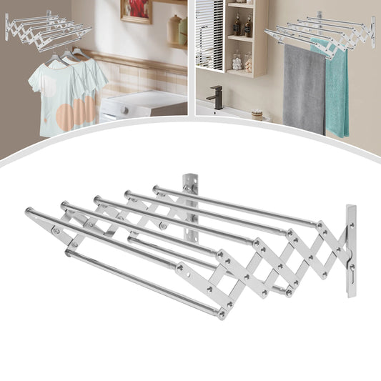 Étendoir à linge mural extérieur en acier inoxydable pliable argenté