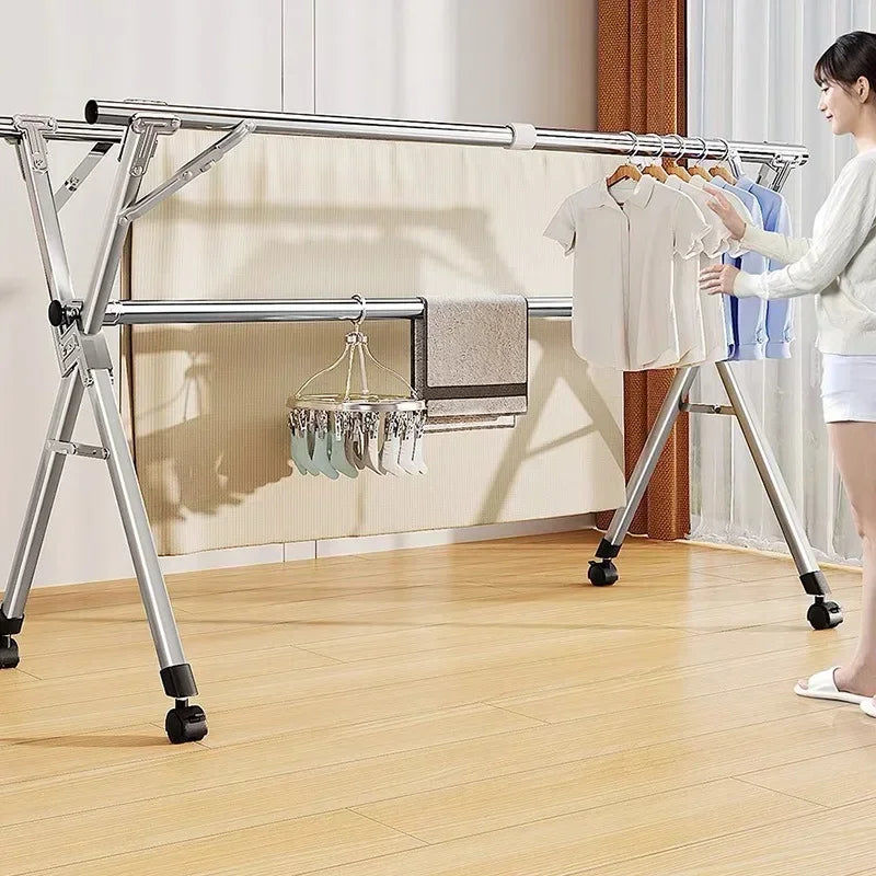 Étendoir à linge pliable sur pied en acier inoxydable professionnel