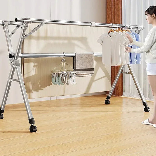 Étendoir à linge pliable sur pied en acier inoxydable professionnel