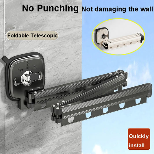 Étendoir à linge mural pliable en aluminium extensible noir