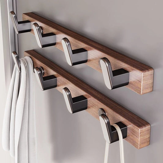 Porte-manteau mural en aluminium et bois, fixation vissée, rangement vertical