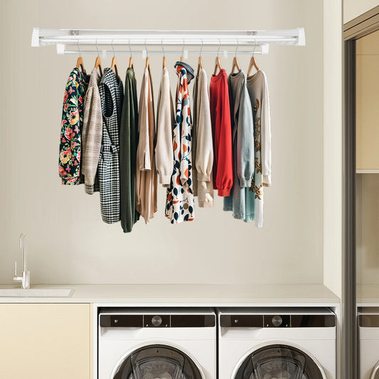 Étendoir à linge mural rectangle en aluminium extensible blanc pliable
