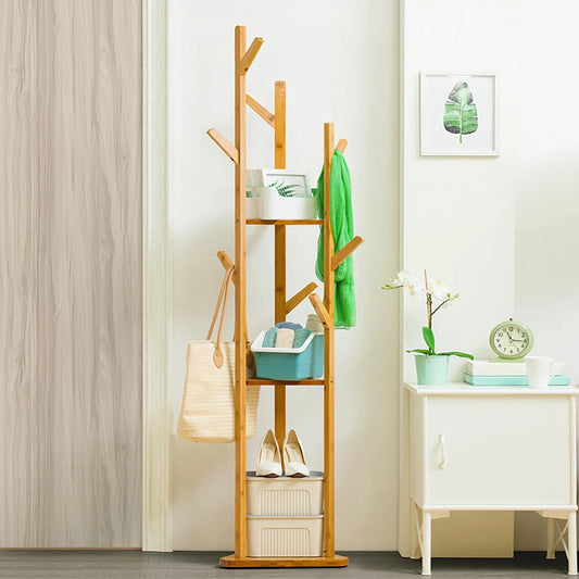 Portant vertical bambou 3 étagères naturel 165 cm