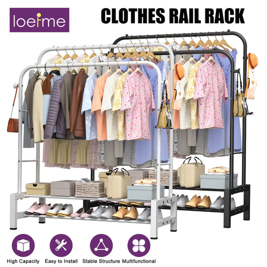 Portant vêtements vertical en acier anti-rouille 100 kg noir et blanc