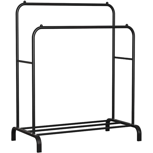 Portant double rail en métal noir, stable et réglable 110x54x132-150 cm